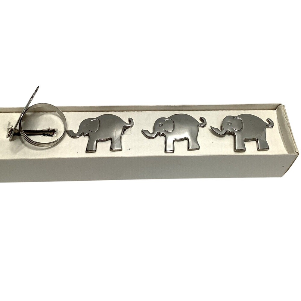 Pier 1 Nickel Plated Elephant Napkin Rings Lot of 4 Silver Tone‎ Vintage